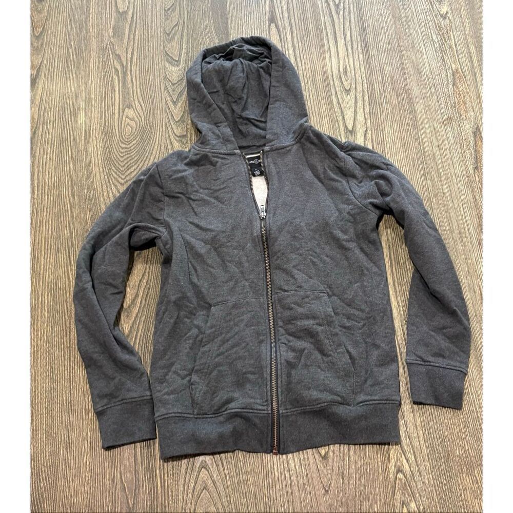 Treasure & Bond Youth Girls Hooded Sweatshirt Full-Zip Pocket Front Gray Size S
